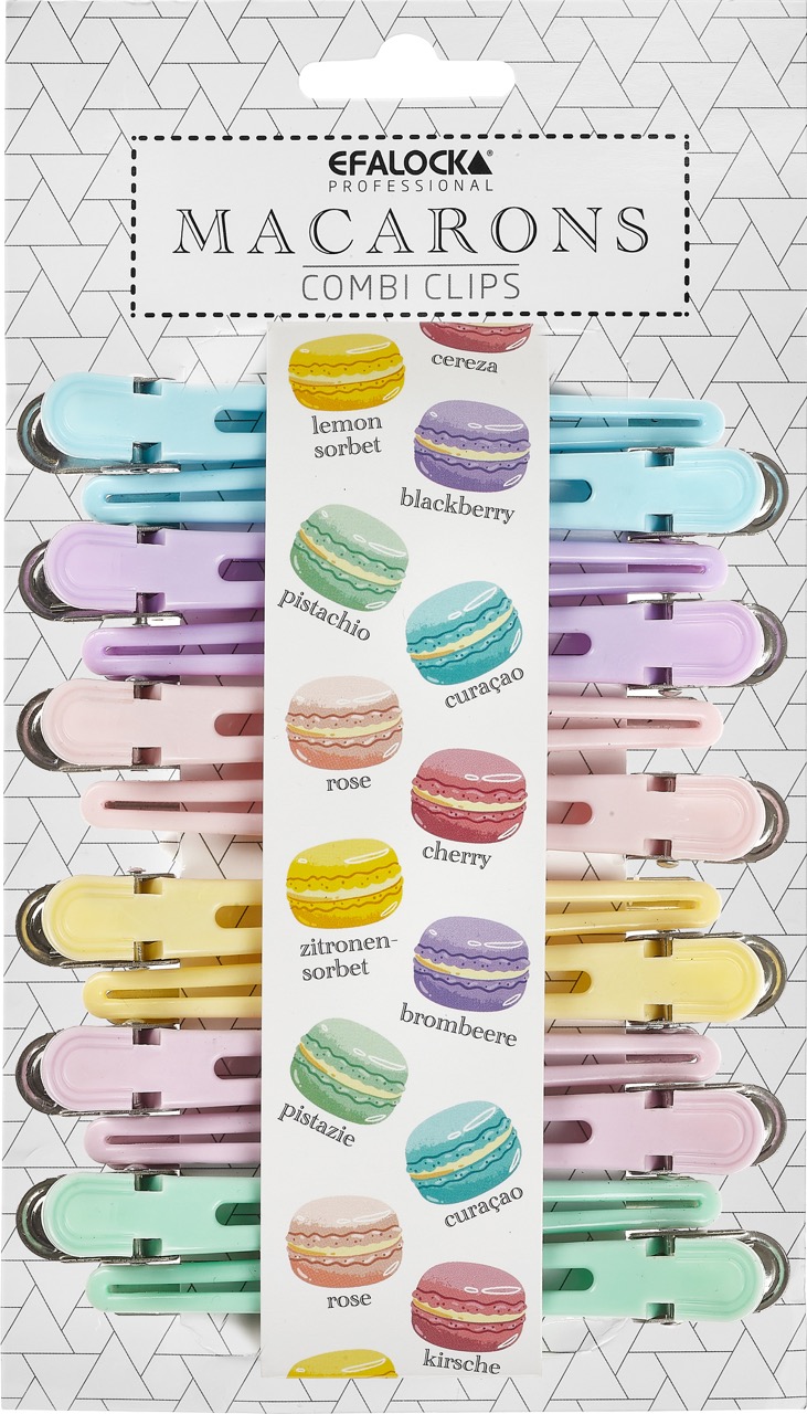 Macarons Haarclips Combi Kunststoff/Aluminium 12er Karte Pastell sortiert 95mm