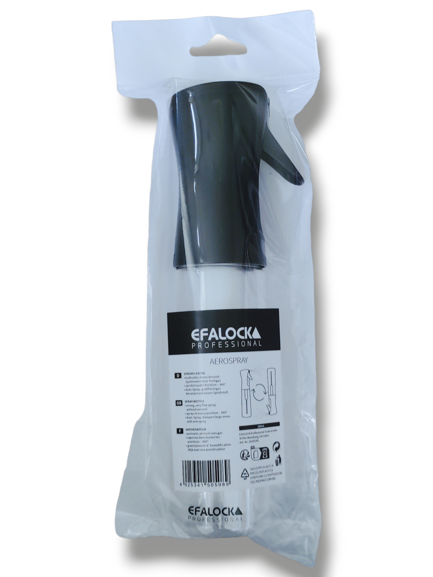 Efalock Aerospray Sprühflasche 300 ml transparent, schwarz
